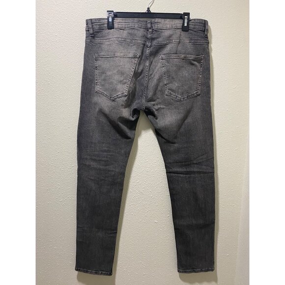 H&M Divided Skinny Jeans Mens 36 Gray Washed Biker Moto Ribbed Stretch Denim - Picture 7 of 13